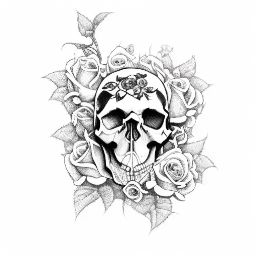 skull with vines and roses  tattoo design idea