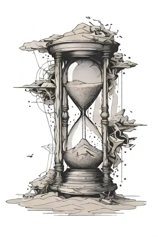 Hourglass. Top half of glass is a clock that is turning into sand running into the bottom half tattoo design idea