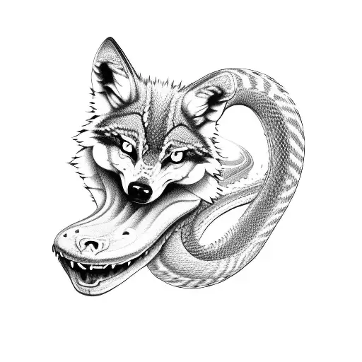 wolf snake biting a nun tattoo design idea