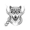 wolf snake biting a nun tattoo design idea