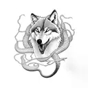 wolf snake biting a nun tattoo design idea