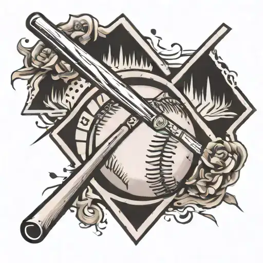 baseball home plate black and white tattoo design idea