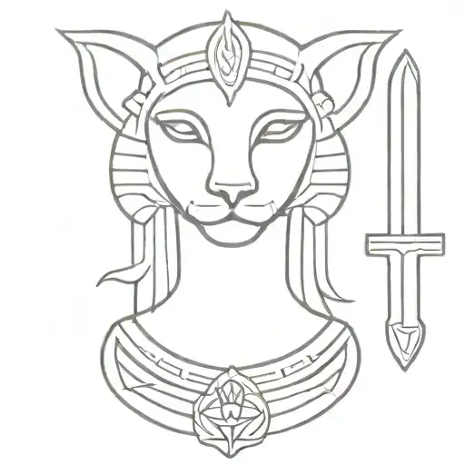sekhmet with ankh and lotus flower tattoo design idea
