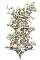 create a tattoo design that includes twisty, turny pathways. The imagery should be visceral and detailed. Pathways shoul tattoo design idea