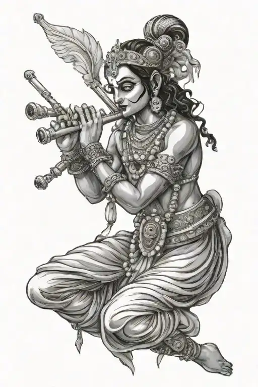 Death playing flute like krishna god hindu tattoo design idea