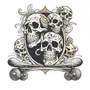 skate board and skulls facing each other tattoo design idea