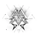 two triangles which are overlaping and a dotted line through them tattoo design idea