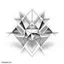 two triangles which are overlaping and a dotted line through them tattoo design idea