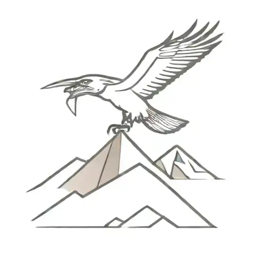 A minimalist geometric design of a soaring eagle against a mountain backdrop tattoo design idea