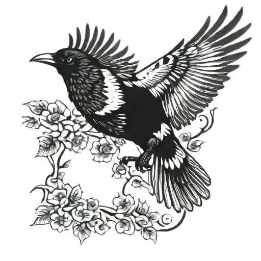 Australian magpie flying tattoo design idea