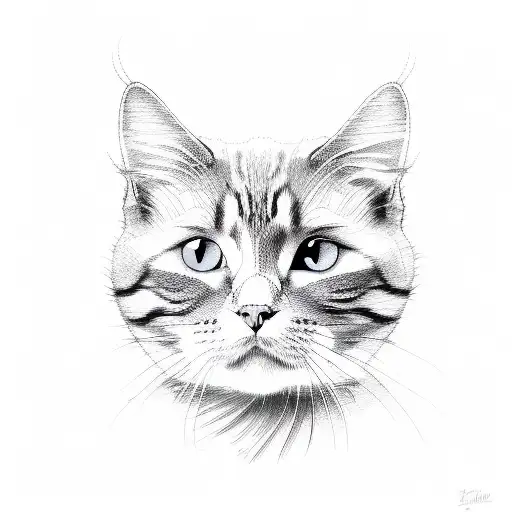 line drawing cat tattoo design idea