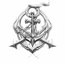 cross and boat anchor wrote "Jean-Paul" tattoo design idea