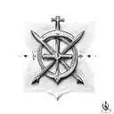 cross and boat anchor wrote "Jean-Paul" tattoo design idea