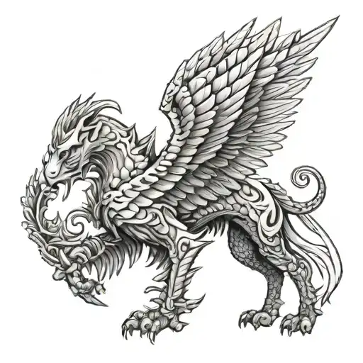 full-length griffin in armor tattoo design idea