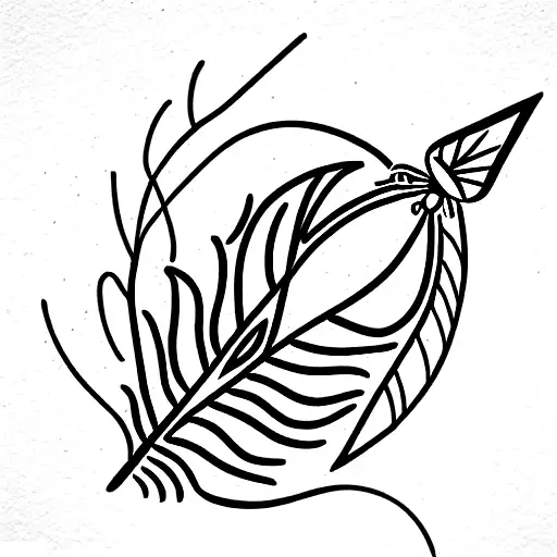 ornamental arrow with peacock feather, sunflower and butterfly tattoo design idea
