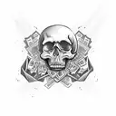 skull with money tattoo design idea