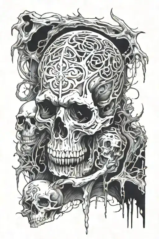 a terrifying picture of death, from which everyone feels fear, a lot of blood, dismembered body parts, and violence tattoo design idea