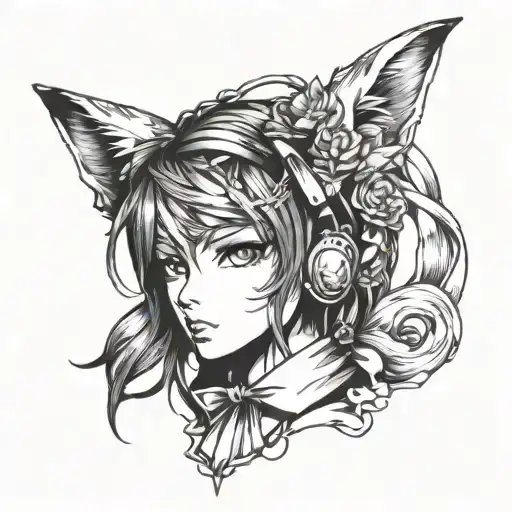 Anime-inspired fox girl with a ribbon symbolizing multiple sclerosis tattoo design idea