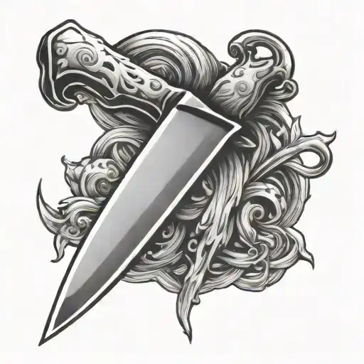 A chef's knife morphing into a spinal cord, symbolizing the client's passion for cooking and anatomy tattoo design idea