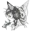Futuristic cyberpunk fox girl with a hidden reference to multiple sclerosis tattoo design idea