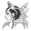 Futuristic cyberpunk fox girl with a hidden reference to multiple sclerosis tattoo design idea