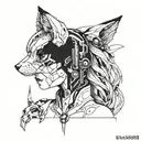 Futuristic cyberpunk fox girl with a hidden reference to multiple sclerosis tattoo design idea