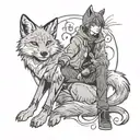 Portrait of a strong anime character battling multiple sclerosis with a fox companion tattoo design idea