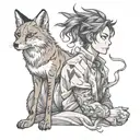 Portrait of a strong anime character battling multiple sclerosis with a fox companion tattoo design idea