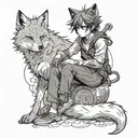 Portrait of a strong anime character battling multiple sclerosis with a fox companion tattoo design idea