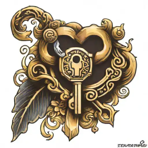 lock and key around wedding band in fingers  tattoo design idea