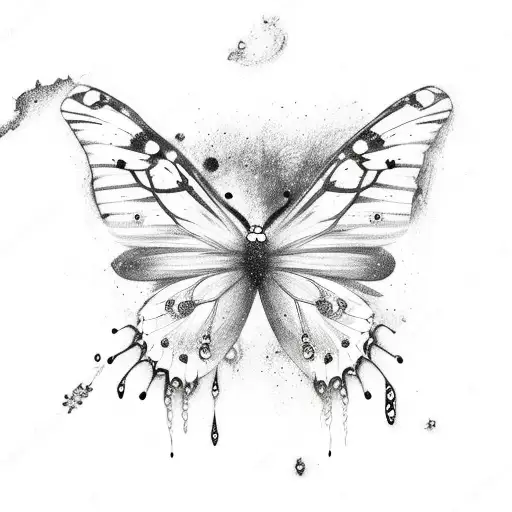 Butterfly dripping space galaxy tattoo design idea
