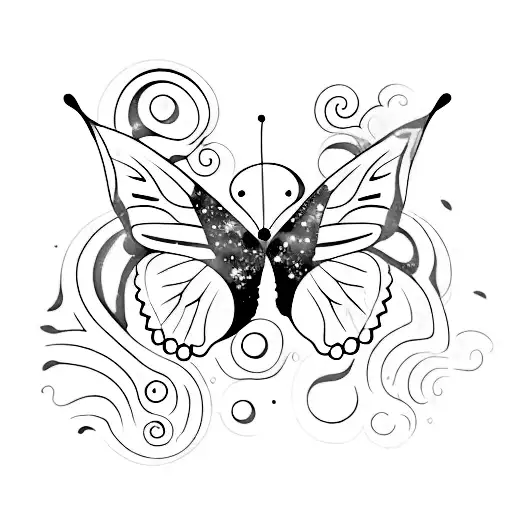 Butterfly dripping space galaxy tattoo design idea