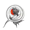 Dragon with a red sun over his head and moon below his tail tattoo design idea