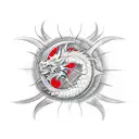 Dragon with a red sun over his head and moon below his tail tattoo design idea