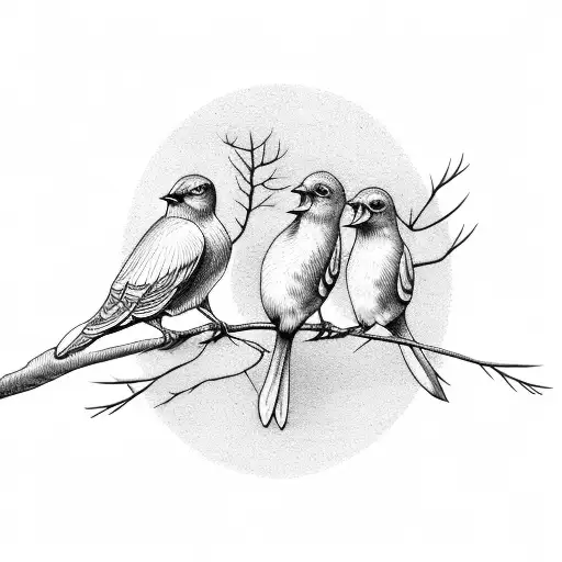3 birds on a branch tattoo design idea