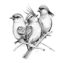 3 birds on a branch, another one arriving tattoo design idea