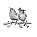 3 birds on a branch, another one arriving tattoo design idea