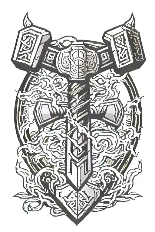 thor hammer and lightning tattoo design idea