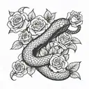 snake and roses  tattoo design idea