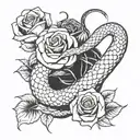 snake and roses  tattoo design idea