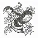 snake and roses  tattoo design idea
