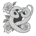 snake and roses  tattoo design idea