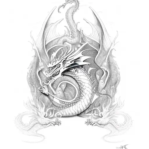 Dragon heart fairy initials S & K tattoo design idea