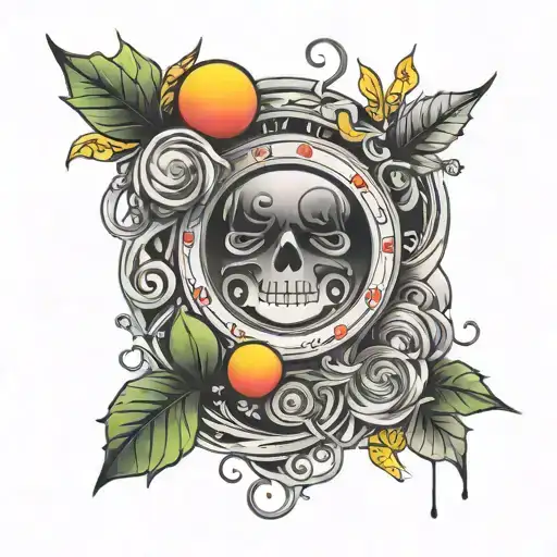 One More Time with three dots at the end in red yellow and green tattoo design idea