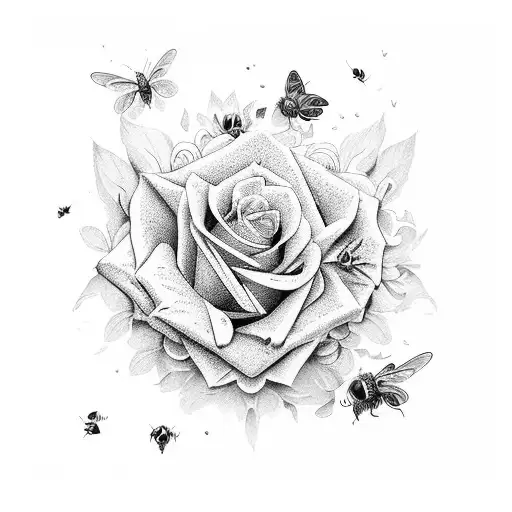 roses, butterflies, bumble bee, mandala tattoo design idea
