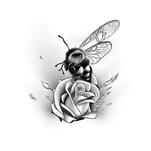 bee and rose tattoo design idea