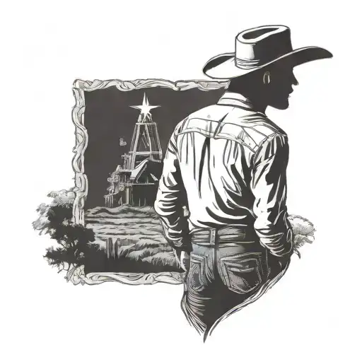 Cowboy from behind in western setting   tattoo design idea
