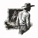 Cowboy from behind in western setting   tattoo design idea
