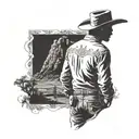Cowboy from behind in western setting   tattoo design idea