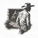 Cowboy from behind in western setting   tattoo design idea